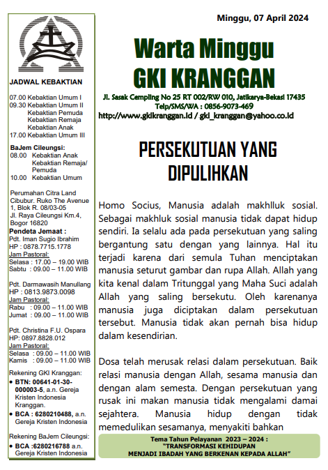 WARTA 958, Minggu 07 April 2024